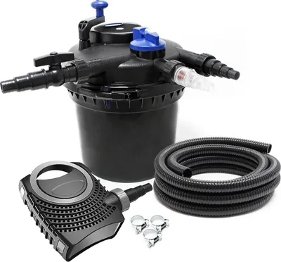 Obrázok produktu pre SunSun kompletná sada: CPF-5000 rybníkový tlakový filter do 9000 l s 11 W UV-C rybníkovým odkalovačom, NEO-2800 SuperECO rybníkové čerpadlo 3000 l/h 10 W, 5 m rybníková hadica 38 mm (1 1/2"), hadicové svorky W1 44-47 mm