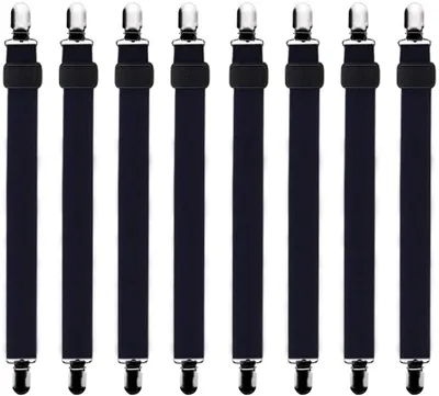 Produktbild von Verstellbare Bettlakenspanner, 8 Stück Elastische Bettlakenspanner, Schwarz Betttuchspanner, Lakenspanner mit Metallclips, für Bettlaken, Matratze, Bügelbrett Oder Sofa