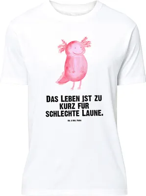 Produktbild von Mr. & Mrs. Panda Größe L T-Shirt Axolotl Glücklich - Weiß - Geschenk, Gute Laune, Lurch, Tshirt, gut Gelaunt, mit Spruch, Shirt, Lebensfroh, Schwanzlurch