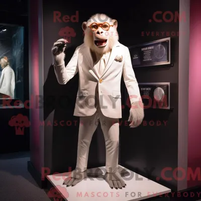 Produktbild von Maskottchenkostüm REDBROKOLY Weißer Pavian mit Blazer und Manschettenknöpfen