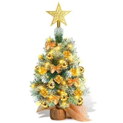 Image de Jopassy Mini sapin de Noël 40cm avec 30 LED blanc chaud 8 modes d'éclairage,Sapin avec pointe d'arbre en forme d'étoile et décoration Fonctionne avec des piles,Avent, Noël,Or