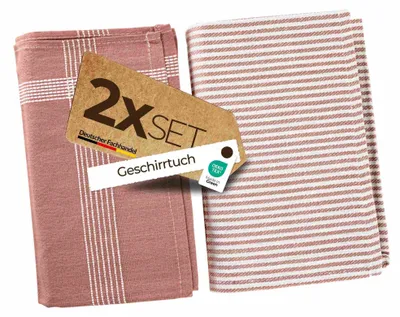 Zdjęcie produktu dla Ręczniki kuchenne Sterzbach Jacquard, wzór Greg – paski i jednolity kolor, 100% bawełna, można prać w pralce, łatwe w pielęgnacji, wysokiej jakości, wytrzymałe, 50 x 70 cm, różowe
