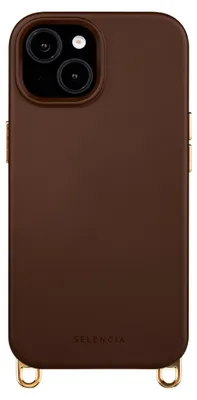 Immagine prodotto di Custodia posteriore MagSafe per Apple iPhone 14 / 13, marca Selencia Rivièra, in colore marrone cioccolato, con ganci removibili