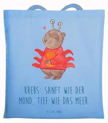 Produktbild von Mr. & Mrs. Panda Tragetasche Krebs Astrologie - Sky Blue - Geschenk, Sternzeichen, Tierkreiszeichen, Jutebeutel, Tote Bag, Tasche, Schultasche, Shopping, Stoffbeutel
