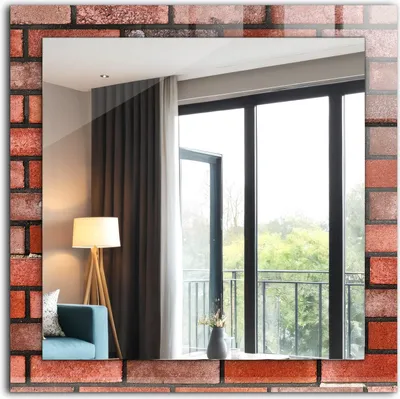 Produktbild von Dekorativer Wandspiegel - Bedruckter Spiegel - Motiv - 60x60 cm - Rote Backsteinmauer