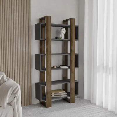 Obrázok produktu pre Skye Decor, moderná knižná polica vyrobená zo 100% melamínovanej drevovláknitej dosky, rozmer 80 x 160 x 28,6 cm | hrúbka 18 mm | možnosť montáže na stenu | farby: orech a antracit | univerzálna a štýlová.