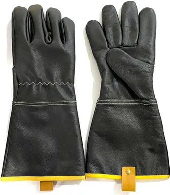 Productafbeelding van Unyqoos® Luxe grillhandschoenen van echt leer met Polyamid-voering, hittebestendig tot 200 °C, 30x14 cm, 2 stuks – voor barbecue en kamado