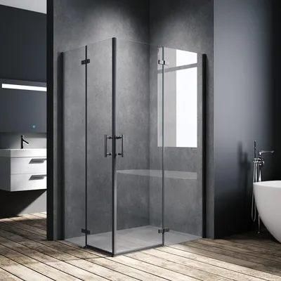 Zdjęcie produktu dla SONNI czarna kabina prysznicowa 80x120x195cm drzwi skrzydłowe drzwi harmonijkowe narożne prysznic 6mm szkło przezroczyste NANO drzwi skrzydłowe drzwi harmonijkowe narożne wejście łazienka