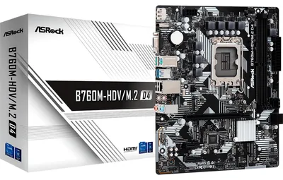 Produktbild von Asrock B760M-HDV/M.2 D4, Intel, LGA 1700, Intel® Core™ i3, Intel® Core™ i5, Intel® Core™ i7, Intel® Core™ i9, DDR4-SDRAM, 64 GB, DIMM