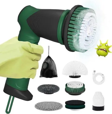 Image de Brosse de nettoyage électrique à 7 têtes pour cuisine, barbecue et voiture, avec LED