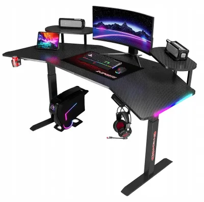 Immagine prodotto di Scrivania - Scrivania da gaming 160x60x75 cm - Scrivania nera - Scrivania con luci LED - Regolabile in altezza