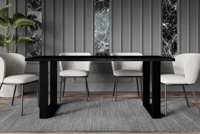 Produktbild von ALTDECOR Esstisch, ideal als Küchentisch oder Wohnzimmertisch, solide Konstruktion aus Möbelplatte - KLYN - 160x90x75 cm - Schwarz Hochglanz/U