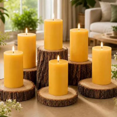 Image de Bougies en cire d'abeille, lot de 6, 100% cire d'abeille pure, durée de combustion de 210 heures