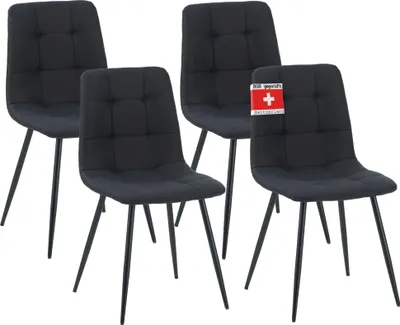 Produktbild von Albatros International BORA Polsterstuhl Esszimmerstuhl, Modernes Design, 4er Set, Schwarz, Metall-Gestell und Strukturstoff-Bezug, bis 110 kg, EN12520 geprüft.