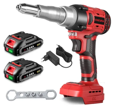 Productafbeelding van ONEVAN Accu-nietpistool met 2x 1.5Ah accu's, borstelloze popnagelpistool (rood) – Inclusief 2 accu's