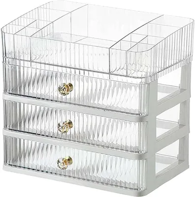 Produktbild von Makeup Organizer mit 3 Schubladen, stapelbar, Acryl, für Badezimmer