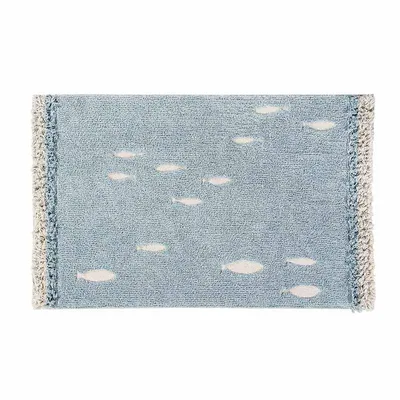 Produktbild von Baumwollteppich mit Fischen - blau - 120 x 190