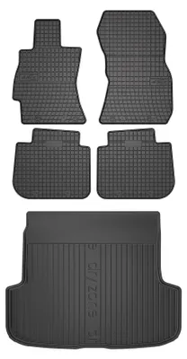 Image de Tapis en caoutchouc + bac de coffre pour Subaru Outback III 2003-2009 (break, coffre standard) – 5 pièces, noirs, sur mesure