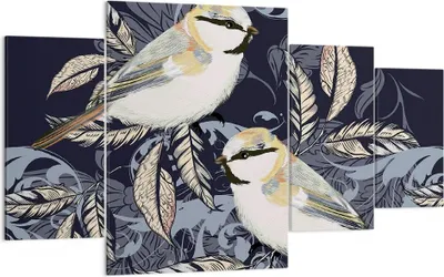 Produktbild von Bild auf Leinwand - Leinwandbild - 4 Teile - Vögel Blätter Ornament - 160x90cm - Wand Bild - Wanddeko - Wandbilder - Leinwanddruck - Bilder - Wanddekoration - Leinwand bilder - DL160x90-4408