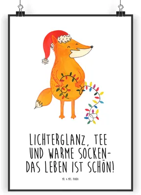 Produktbild von Mr. & Mrs. Panda Bild Fuchs Weihnachten DIN A4 - Weiß - Geschenk, Winter, Wanddekoration, Wandbild, wanddeko, Nikolaus, Heiligabend, drucke, Weihnachtszeit, Kunstdruck