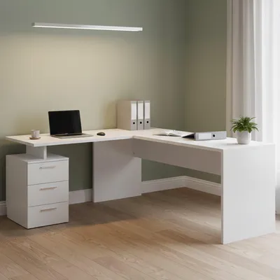 Immagine prodotto di Dmora Scrivania Ascuby 60x180x75h cm Bianco Lucido, Angolare Modulabile Italy