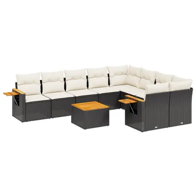 Produktbild von vidaXL 10-tlg. Garten-Sofagarnitur mit Kissen Schwarz Poly Rattan