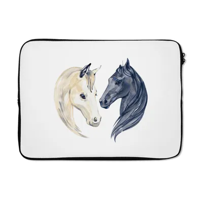 Produktbild von MuchoWow® Laptop Hülle 14 ZollPferde - Aquarell - Weiß - Mädchen - Kinder - Mädchen Laptoptasche - Laptoptasche - Stoßsicher - Schutzhaube