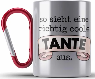 Produktbild von Trendation - Beste Tante Geschenk Edelstahl Tasse Karabiner mit Spruch Karabiner Edelstahl Tasse Karabiner Edelstahl für Coole Tante (Rot)