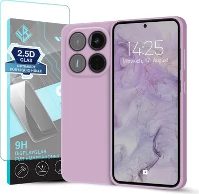 Produktbild von Hülle für Xiaomi 15T Pro mit 9H Displayglas Displayschutz Case Cover Bumper Smartphone Softgrip Schutzhülle Farbe: Lila