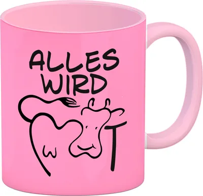 Produktbild von Alles wir KUHt Kaffeebecher Rosa in pink zum Thema Bauernhof mit Kuh Motiv