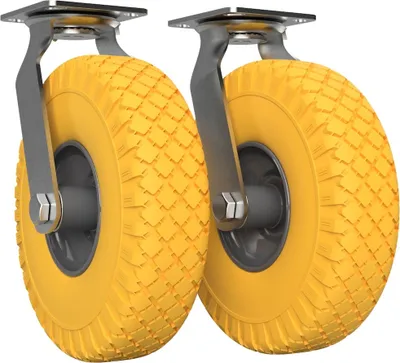 Immagine prodotto di 2 x Ruota girevole con rotella inPoliuretanoØ 260 mm 3.00-4 cuscinetto a sfere rullo di trasporto a prova di foratura, giallo/grigio