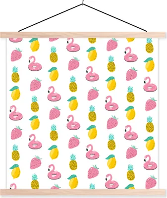 Produktbild von MuchoWow® Textilposter Sommer - Obst - Muster 120x120 cm mit holzfarbenen Rahmen - Textil-Poster