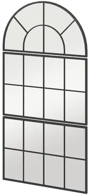 Produktbild von Wandspiegel Fensterspiegel dreiteilig, klassisches Bogen- und Rechteck-Design, 4 mm dickes Glas mit stabilem Metallrahmen, vormontierte Haken für einfache Wandmontage, Schwarz, 76 x 53 cm