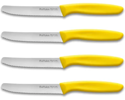 Productafbeelding van Broodmesjes - Set van 4, gemaakt van roestvrij staal - Voor het snijden - Geel