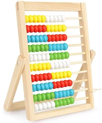 Produktbild von Unyqoos® Holz-Abakus mit bunten Perlen (5 Farben) – robuster Lern‑Rechenrahmen aus Holz, 21 x 16 x 1,8 cm, für Kinder & Grundschule