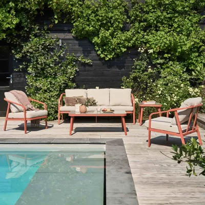 Image de Salon de jardin 5 place en aluminium terracotta - Oviala Pampelonne