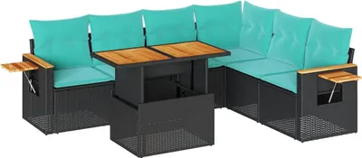 Produktbild von vidaXL 7-tlg. Garten-Sofagarnitur mit Kissen Schwarz Poly Rattan