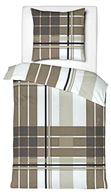 Produktbild von JACK by Mistral Satin Bettwäsche 2 tlg. 135x200cm Streifen Kariert Braun Blau Schwarz Weiß Baumwolle