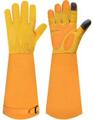 Imagen del producto de Guantes de jardinería de cuero de vaca, resistentes a pinchazos, con protección para el antebrazo, talla M, para trabajos de jardinería