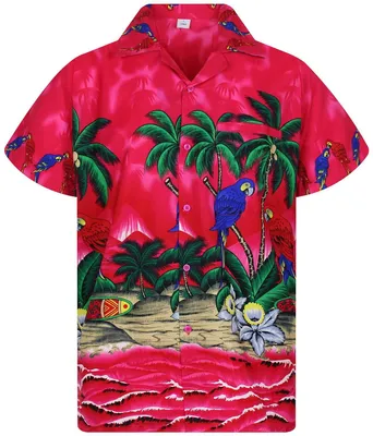 Produktbild von Hawaii-Hemd - Kurze Ärmel - Rosa mit Papageienmuster