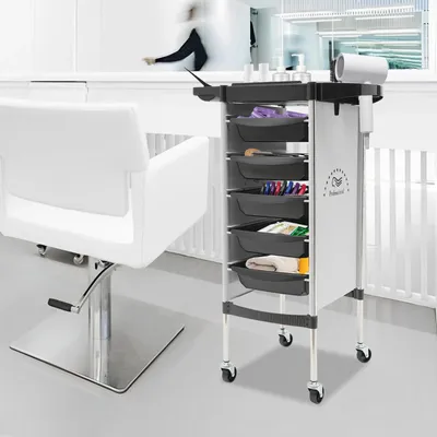 Zdjęcie produktu dla Wózek fryzjerski Salonwagen - wózek na kółkach - 6 szuflad - wysuwana półka 51 x 45 cm - maks. 50 kg - 15 kg na każdy poziom - z kółkami - biały