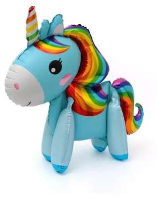 Produktbild von Folienballon 3D Einhorn, blau mit bunter Mähne, ca. 45 cm