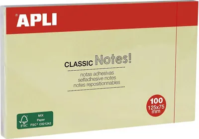 Produktbild von APLI Haftnotizen "CLASSIC Notes!" 125 x 75 mm gelb 100 Blatt