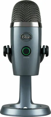 A studio shot of a Blue Yeti Nano USB microphone on a white background.