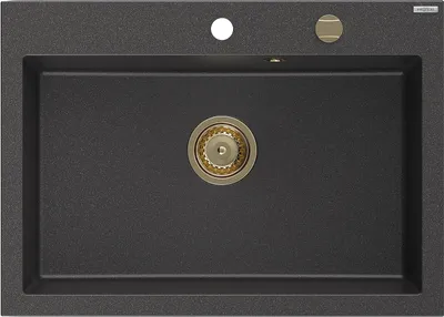 Immagine prodotto di Mexen Elix lavello in granito a 1 vasca 700 x 500 mm, nero granito, sifone oro - 6526701005-76-G