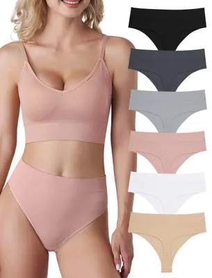 Imagen del producto de Conjunto de 6 tangas de cintura alta, sin costuras, en varios colores
