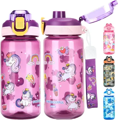 Produktbild von Kinder Trinkflasche 600 ml, Tritan, Flip-Top-Deckel, lila, für Schule