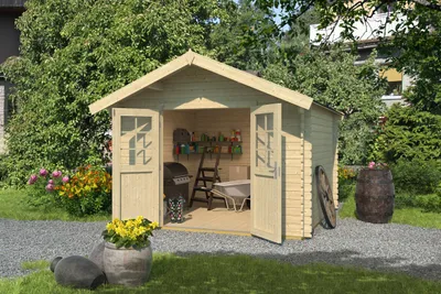 Produktbild von Gartenhaus Vaduz 209, 28 mm Wandstärke mit Doppeltür - B x T x H - 333.00 x 360.00 x 244.00 - Naturbelassen