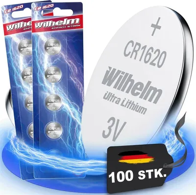 Produktbild von 100 x CR1620 WILHELM Lithium Knopfzelle 3V 70mAh ø16x2,0mm Batterie DL1620, 6620