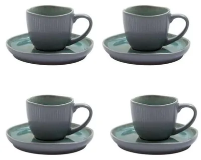 Produktbild von 4er SET Espressotassen mit Untertasse PREGO hellblau taupe 6,5cm A. U Maison WA